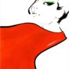 illustration of a womans face with a big red scarf around her neck