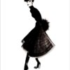 illustration in black and white of a woman posing in a skirt