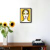 Illustration of woman with yellow background on a wall