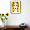 Illustration of woman with yellow background on a wall