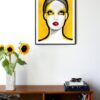 Illustration of woman with yellow background on a wall