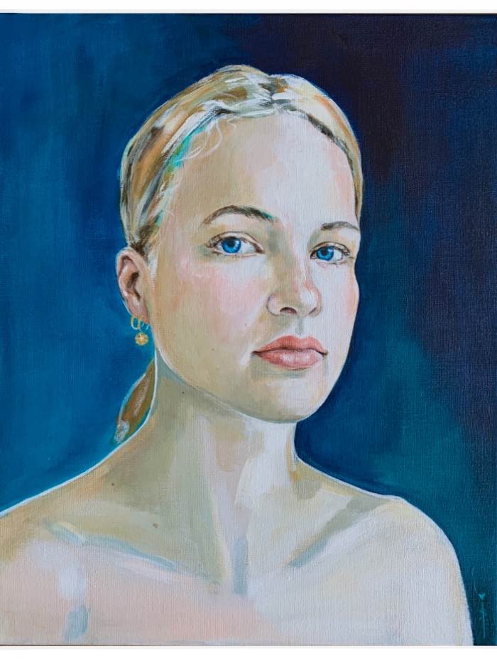 art portrait of a blond woman with blue eyes, Elles