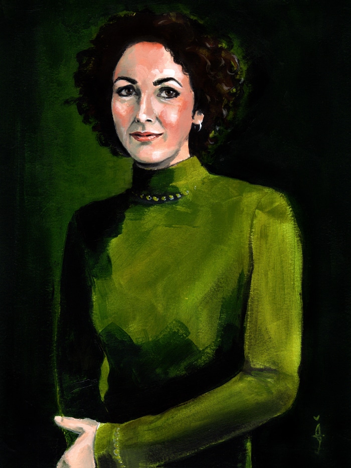 art portrait of Femke Halsema in a green top