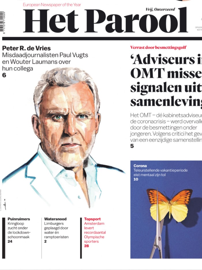 illustration of Peter R. de Vries on the cover of het parool