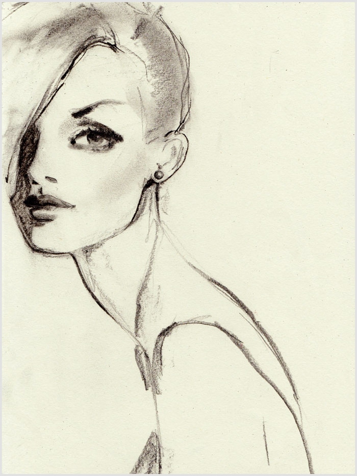 art portrait sketch of a woman looking over her shoulder