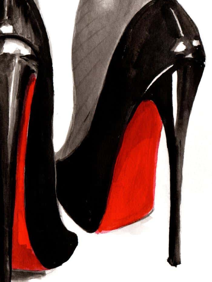 illustration of two legs seen from the back with heels on and red accents on the heels and legs detail of the heels