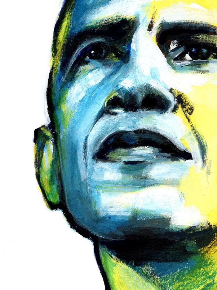 art portrait of president Obama with colored face close-up right side of face