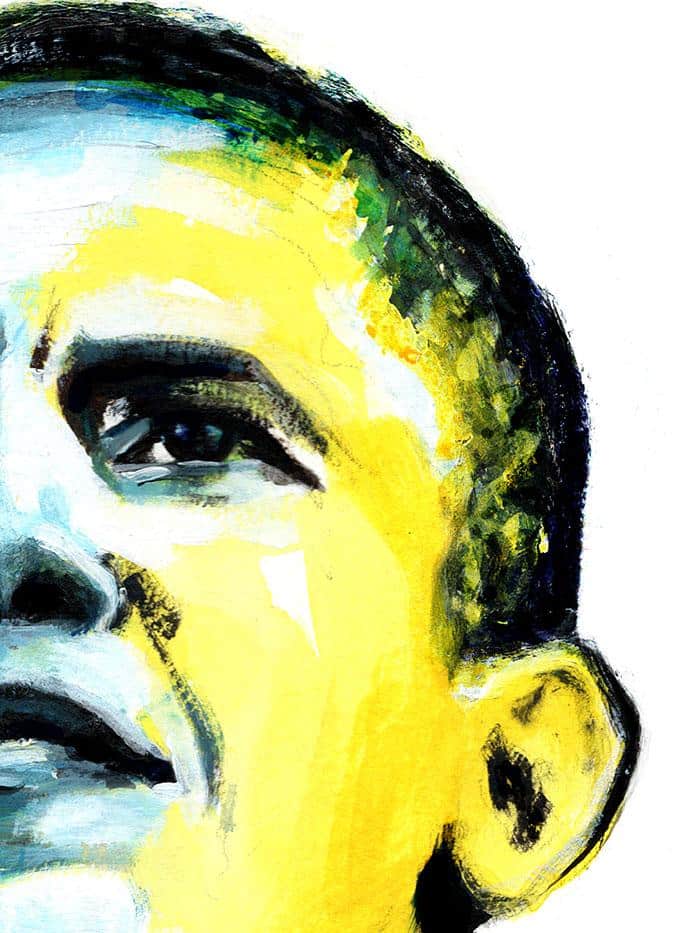 art portrait of president Obama with colored face close-up left side of face