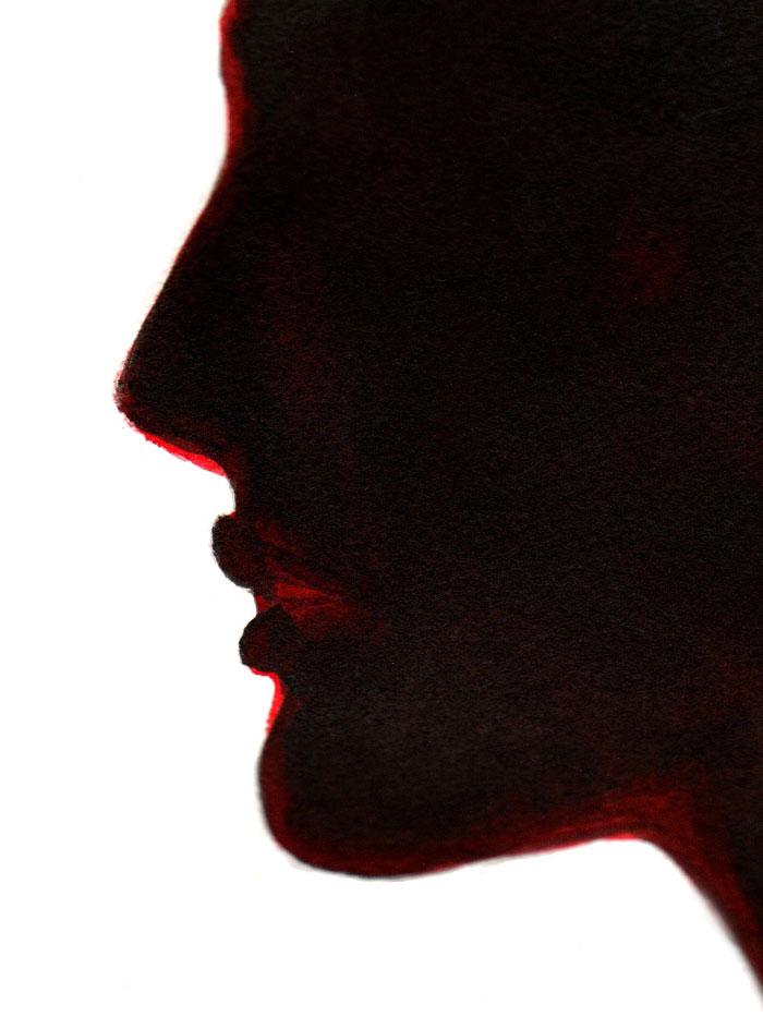 an illustration of a silhouette of the side of a womans face detail of face