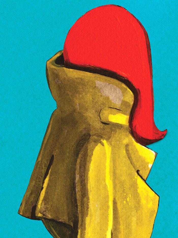 detail of back of the head - illustration yellow raincoat